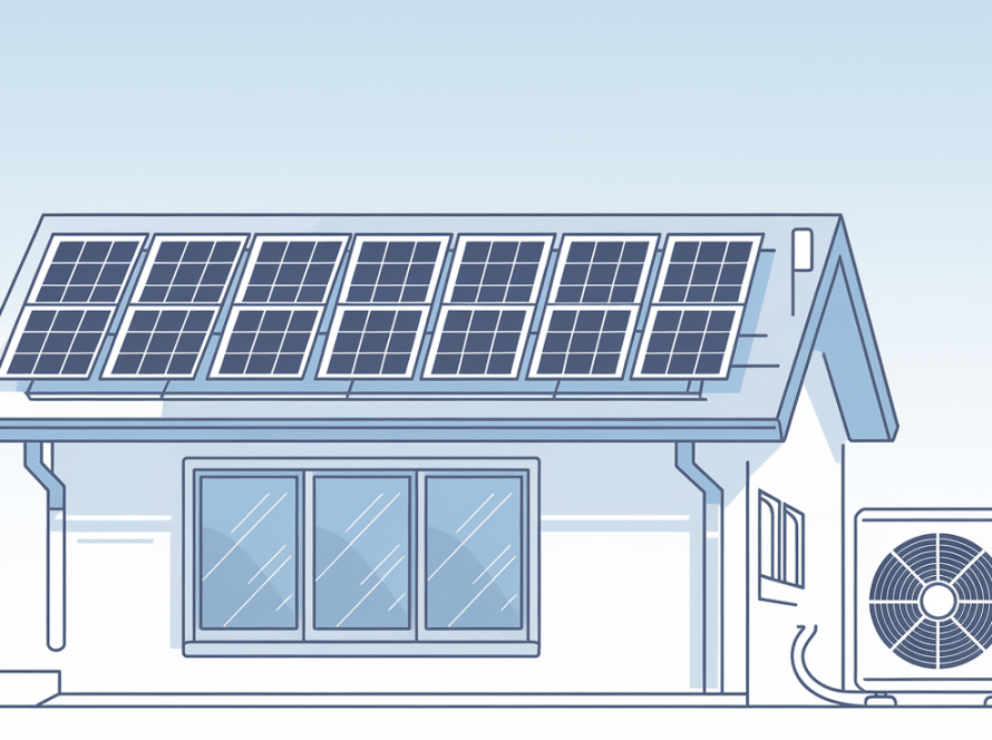 Line art of energy-efficient home improvements