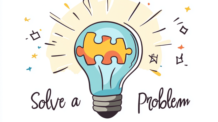 Vector line art of a light bulb containing a puzzle piece, symbolizing problem-solving.
