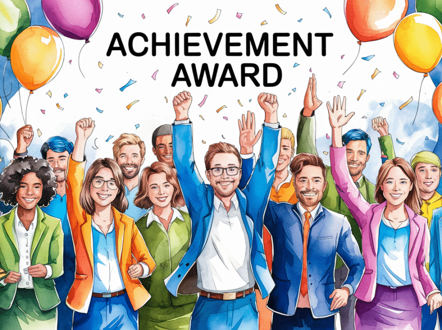 Watercolor illustration of employees celebrating, symbolizing the positive impact of achievement awards.