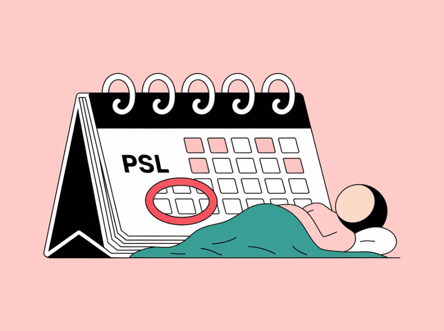 Calendar with a day marked for sick leave.