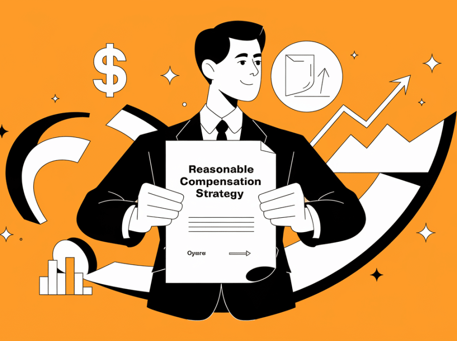 A scale balancing "Salary" and "Distributions" with "Reasonable Compensation" as the foundation.