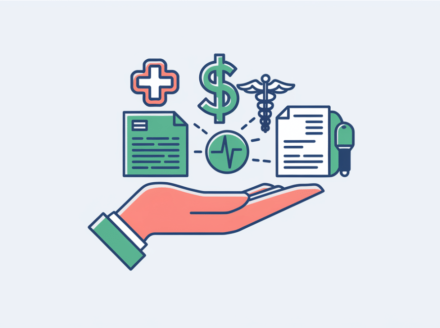 A hand balancing healthcare bookkeeping elements.