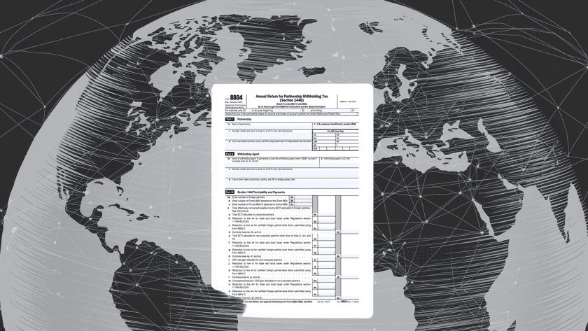 An illustration of a globe with Form 8804 superimposed, highlighting "Tax Treaties."