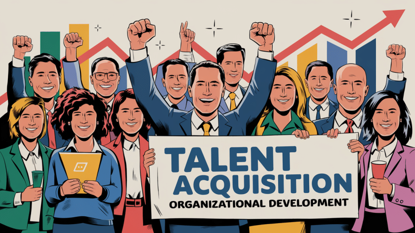 An advertising illustration of employees celebrating a product launch.