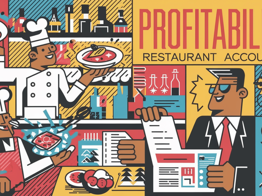 Block illustration of a thriving restaurant with a CPA assisting the owner.