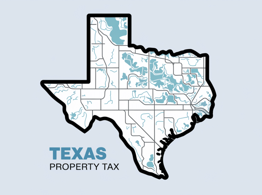 Abstract Line art map of Texas showing Texas Property Tax