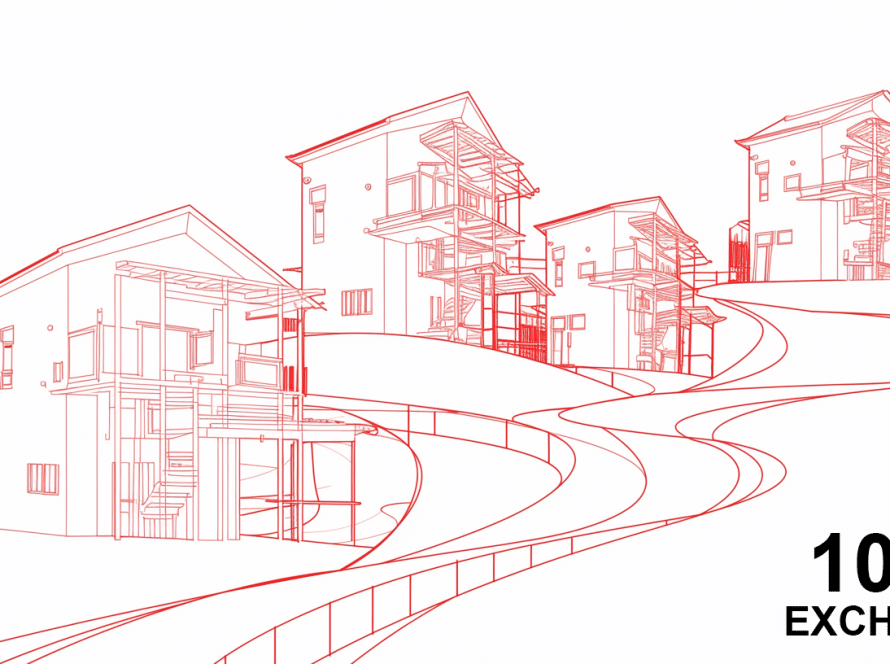 Line art drawing of a house changing into a skyscraper, representing a 1031 exchange.
