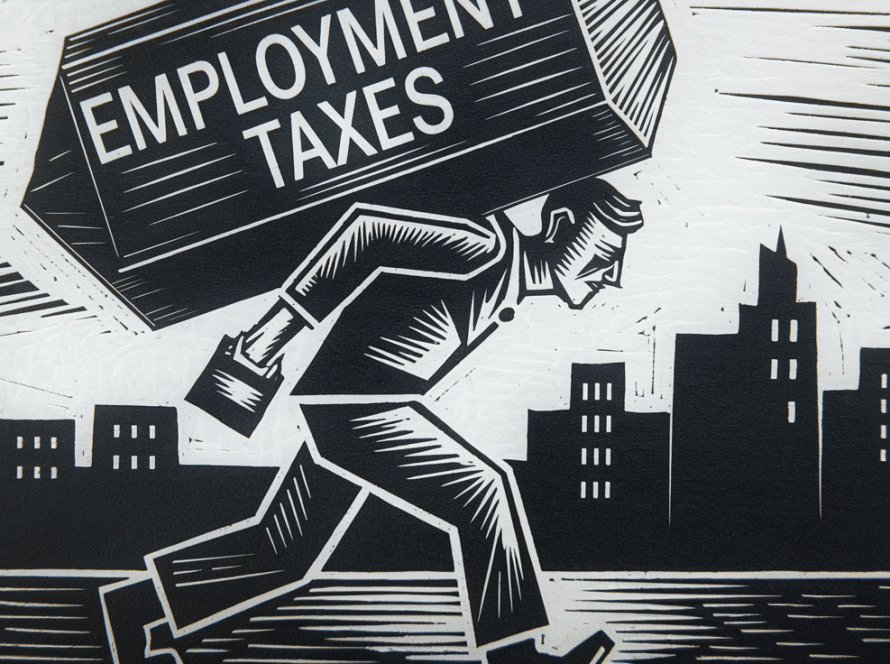 A small business owner carrying a heavy load of employment taxes.