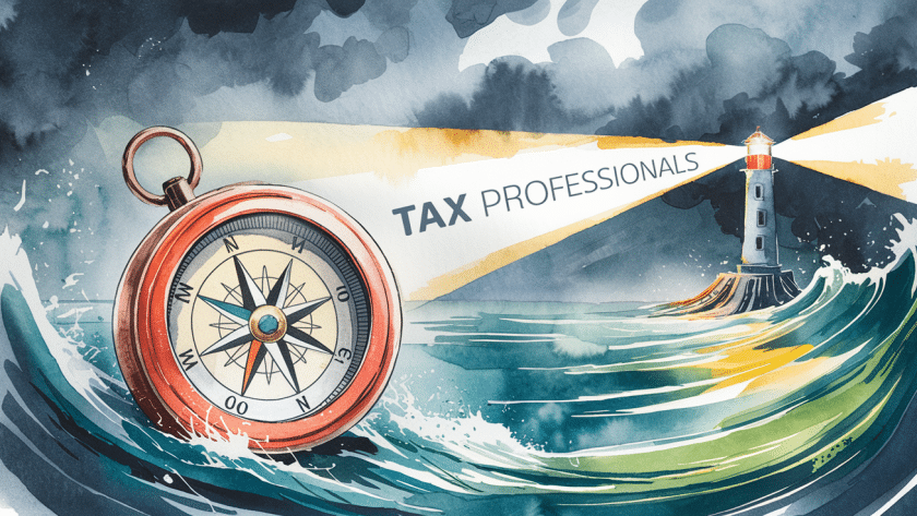 A compass pointing towards a lighthouse in a stormy sea.