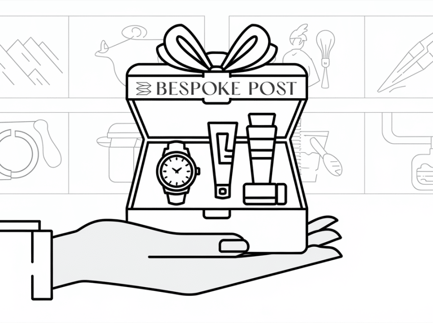 A hand holding an open box with lifestyle items.