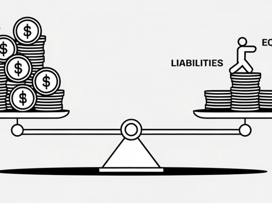 A balanced scale representing the accounting equation