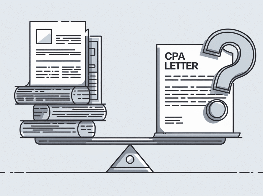 A scale balancing financial documents and a CPA letter question mark