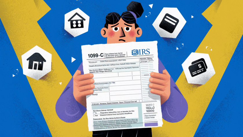 : A person confused by a 1099-C tax form.