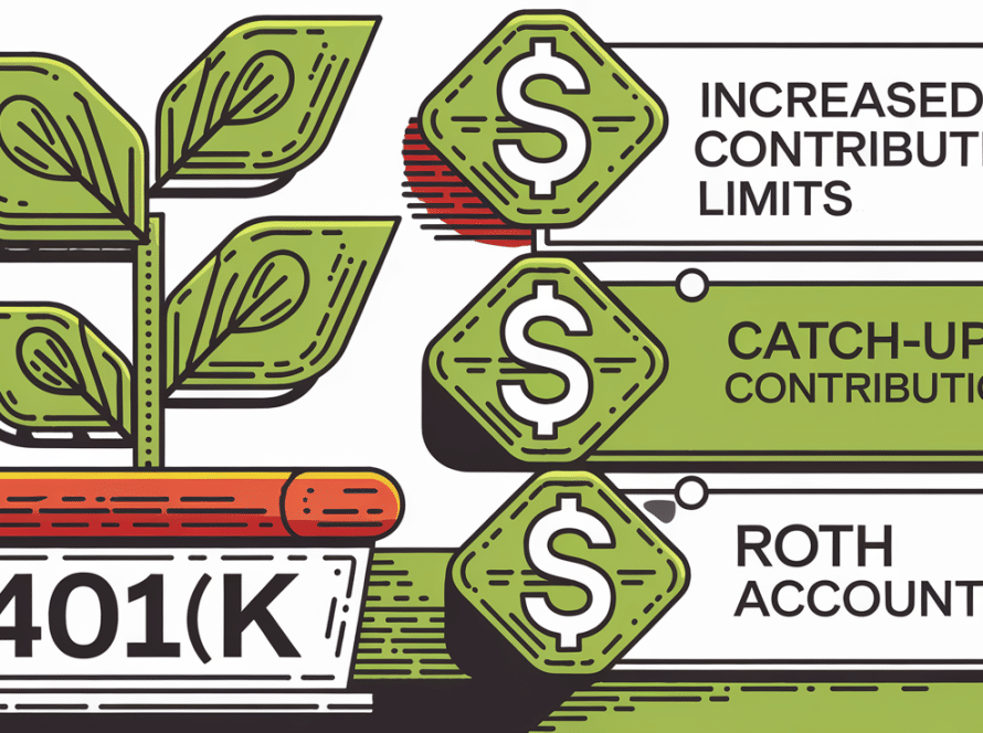 Block illustration of a plant growing in a 401(k) pot, symbolizing retirement savings growth.