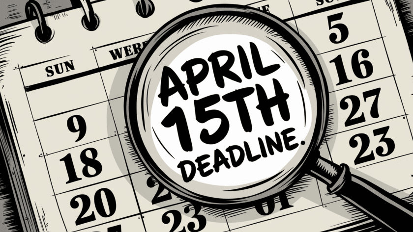 A calendar with April 15th circled, representing Tax Day.