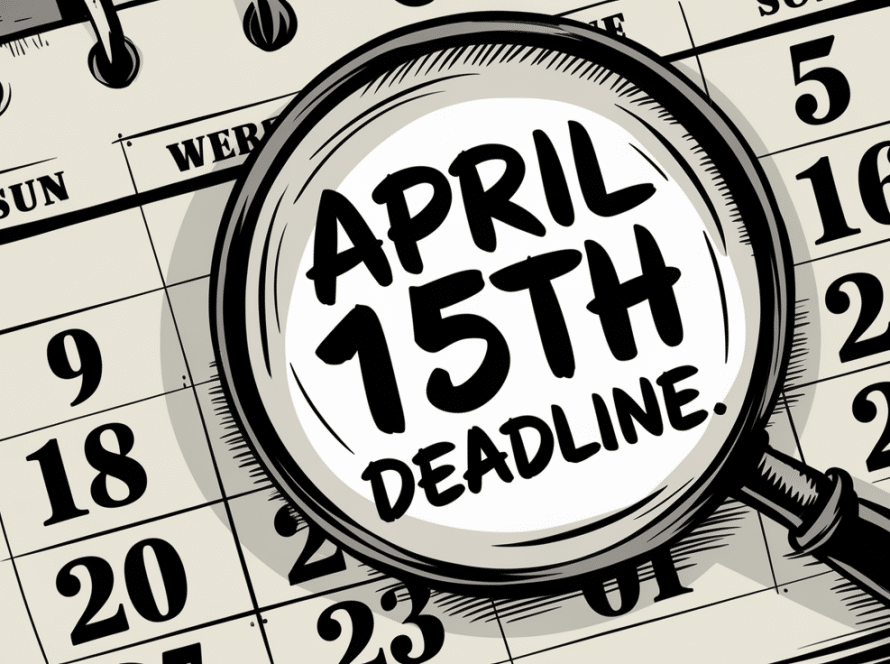 A calendar with April 15th circled, representing Tax Day.