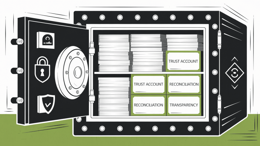 A stylized illustration of a safe filled with documents, symbolizing secure and compliant client fund management.