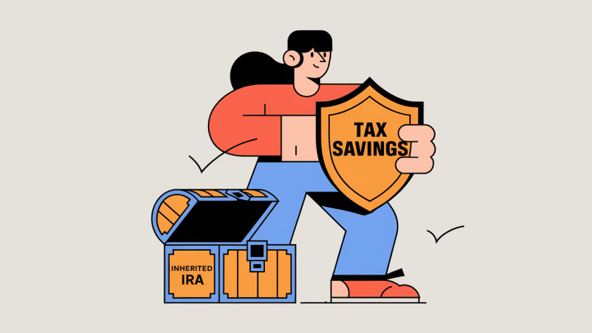 A peson protecting an inherited IRA with a "Tax Savings" shield.