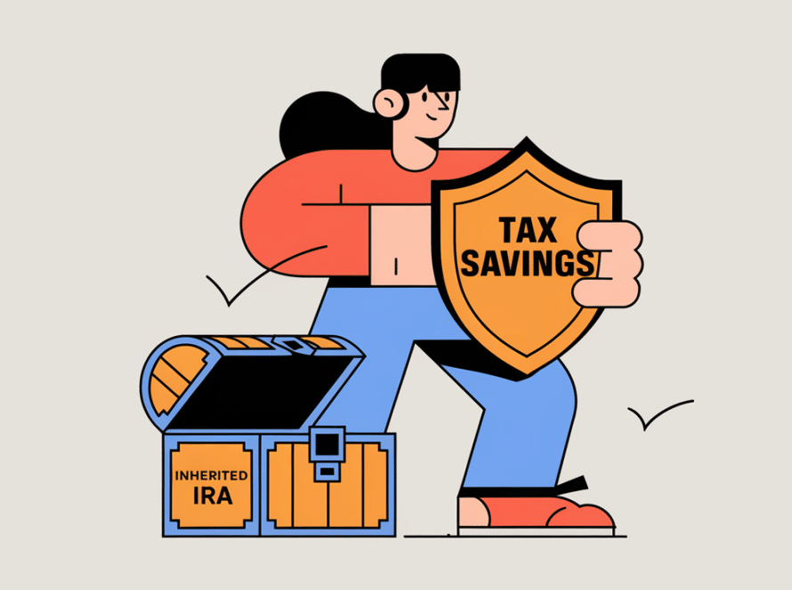 A peson protecting an inherited IRA with a "Tax Savings" shield.