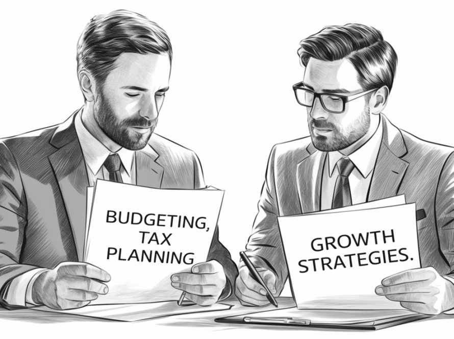 A detailed pencil sketch of an insurance agent and financial advisor discussing financial plans.