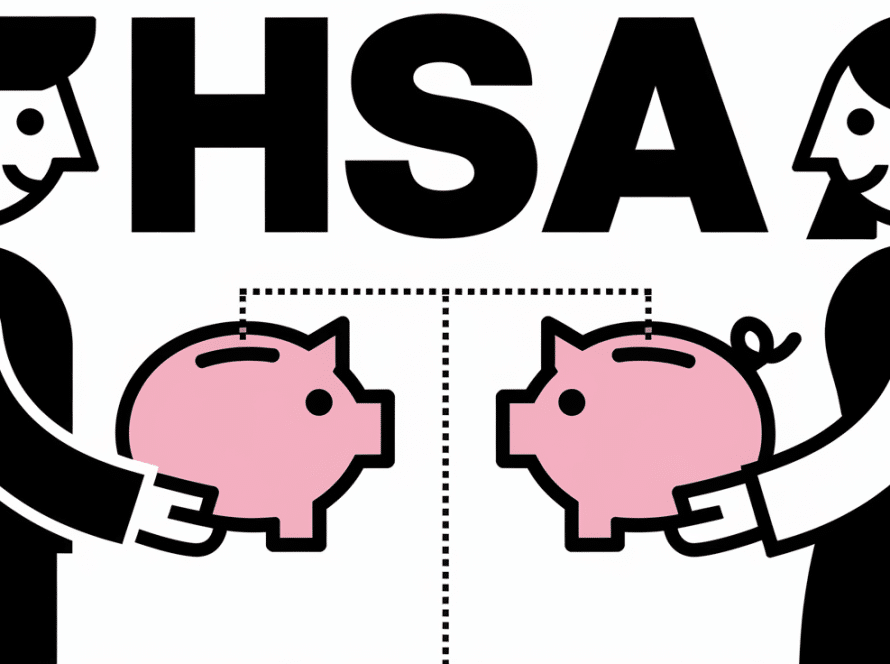 Two figures with piggy banks representing HSAs, connected by a line labeled "Contribution Limit".