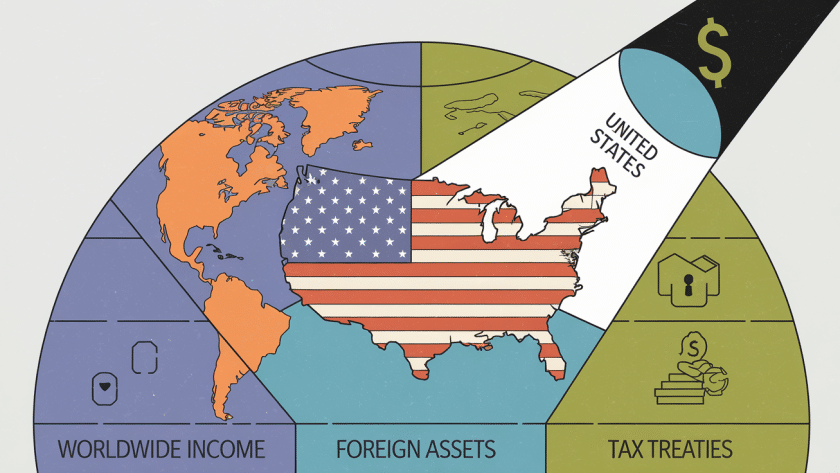 A globe with a spotlight on the U.S., highlighting tax complexities.