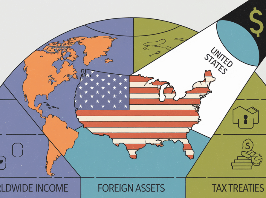 A globe with a spotlight on the U.S., highlighting tax complexities.