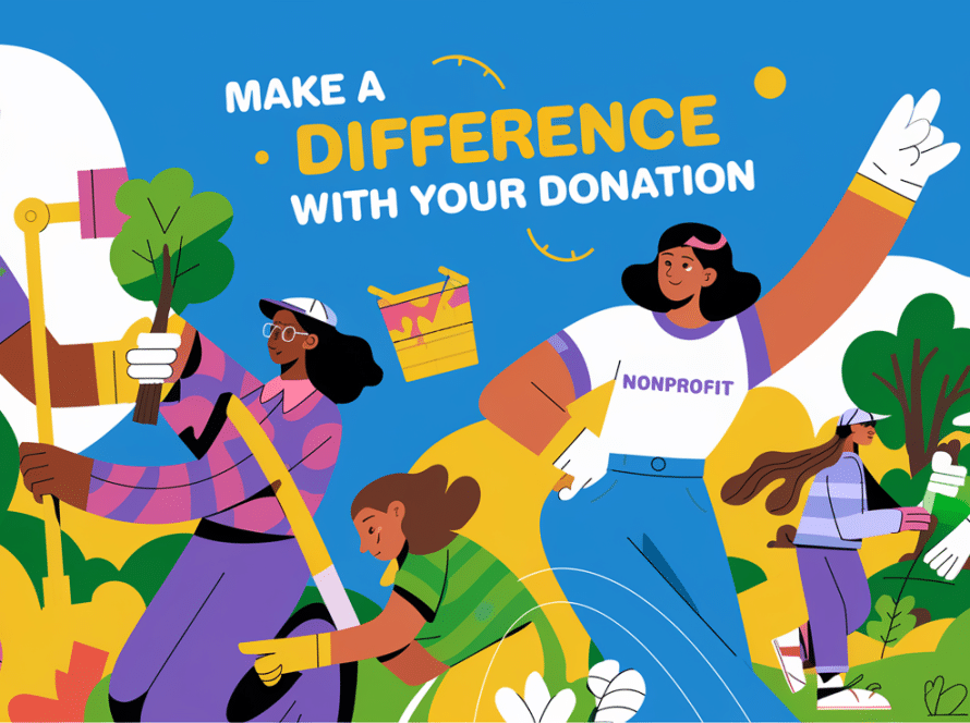 A vibrant illustration of volunteers working together to make a difference.