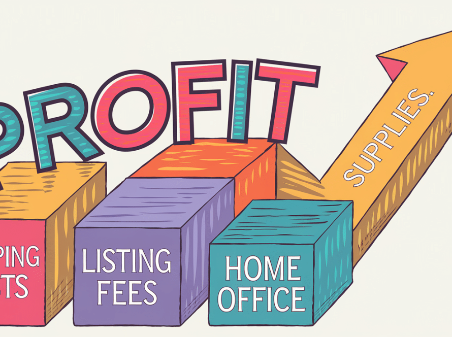 Upward arrow made of blocks labeled with tax deductions, pointing to the word "Profit."