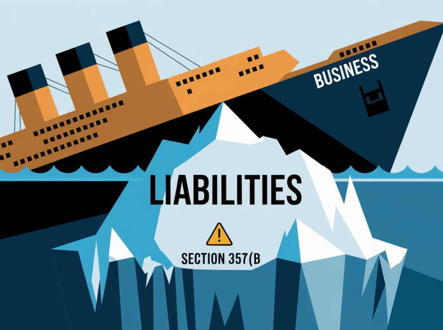 Block illustration of a sinking ship representing a business burdened by liabilities, referencing Section 357(b).