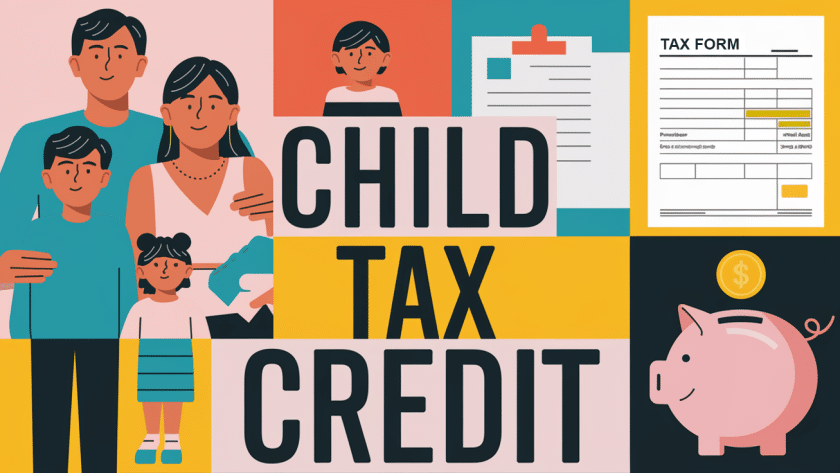 Block illustration of a family benefiting from the Child Tax Credit.