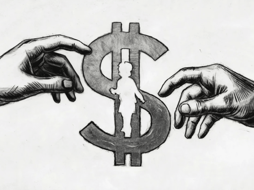 Two hands reaching towards a symbol representing the Child Tax Credit.