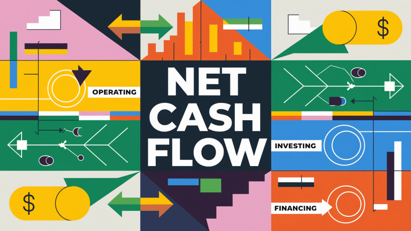 An illustration depicting the concept of net cash flow, highlighting its key components and importance for businesses.