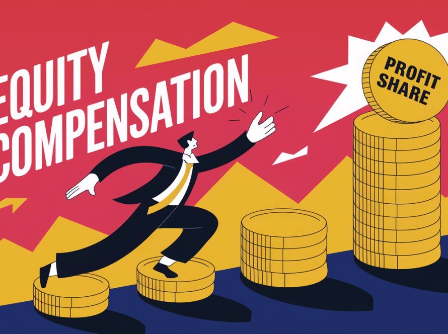 An advertising illustration depicting a figure reaching for a rising stack of coins labeled "Profit Share," symbolizing the growth potential of PIUs.