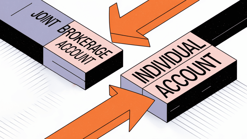 A block illustration showing the transfer of assets from a joint brokerage account to an individual account, with the term "Joint Brokerage Account" highlighted.
