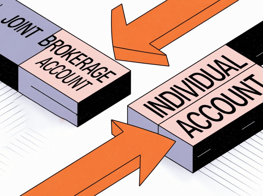 A block illustration showing the transfer of assets from a joint brokerage account to an individual account, with the term "Joint Brokerage Account" highlighted.