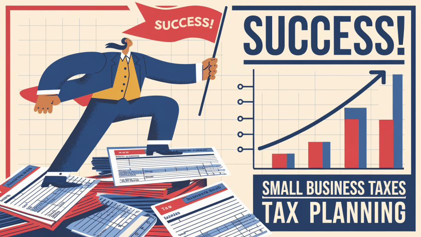 A confident business owner celebrating tax compliance.